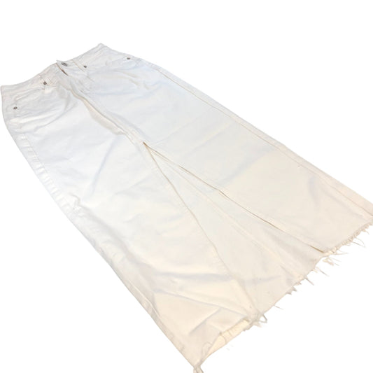 River Island Studios Maxi Skirt UK6 Women's White Frayed Hem Cotton Long