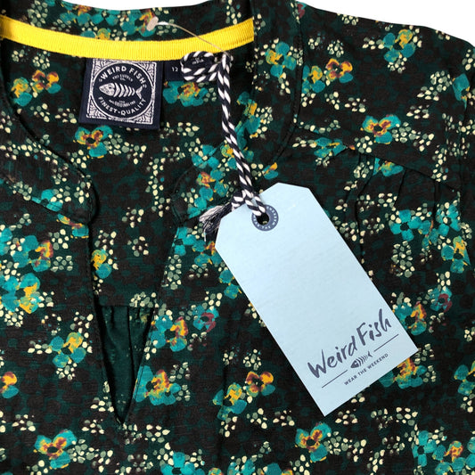 Weird Fish Brooke Organic Cotton Printed V Neck Jersey Top Size 12