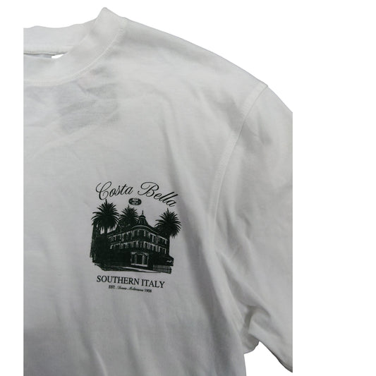 River Island Costa Bella Italy T-Shirt Men's New White Cotton Graphic Tee XS