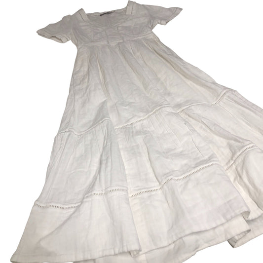 White Cotton Maxi Dress Women Short Sleeve Lace Trim UK8