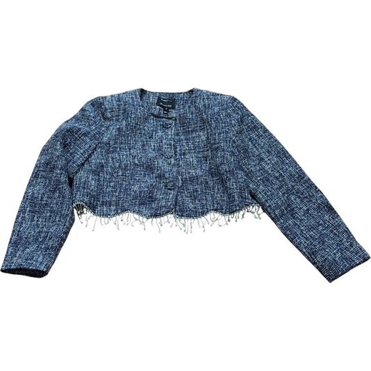 River Island Cropped Tweed Blue Beaded Jacket