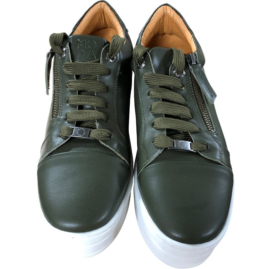 Moda Green Leather Trainers UK7 Women's Stylish Zip Detail Sneaker