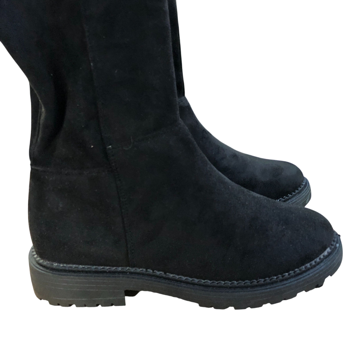 Wide Fit Knee High Boots Black Faux Suede Chunky Sole Size 6