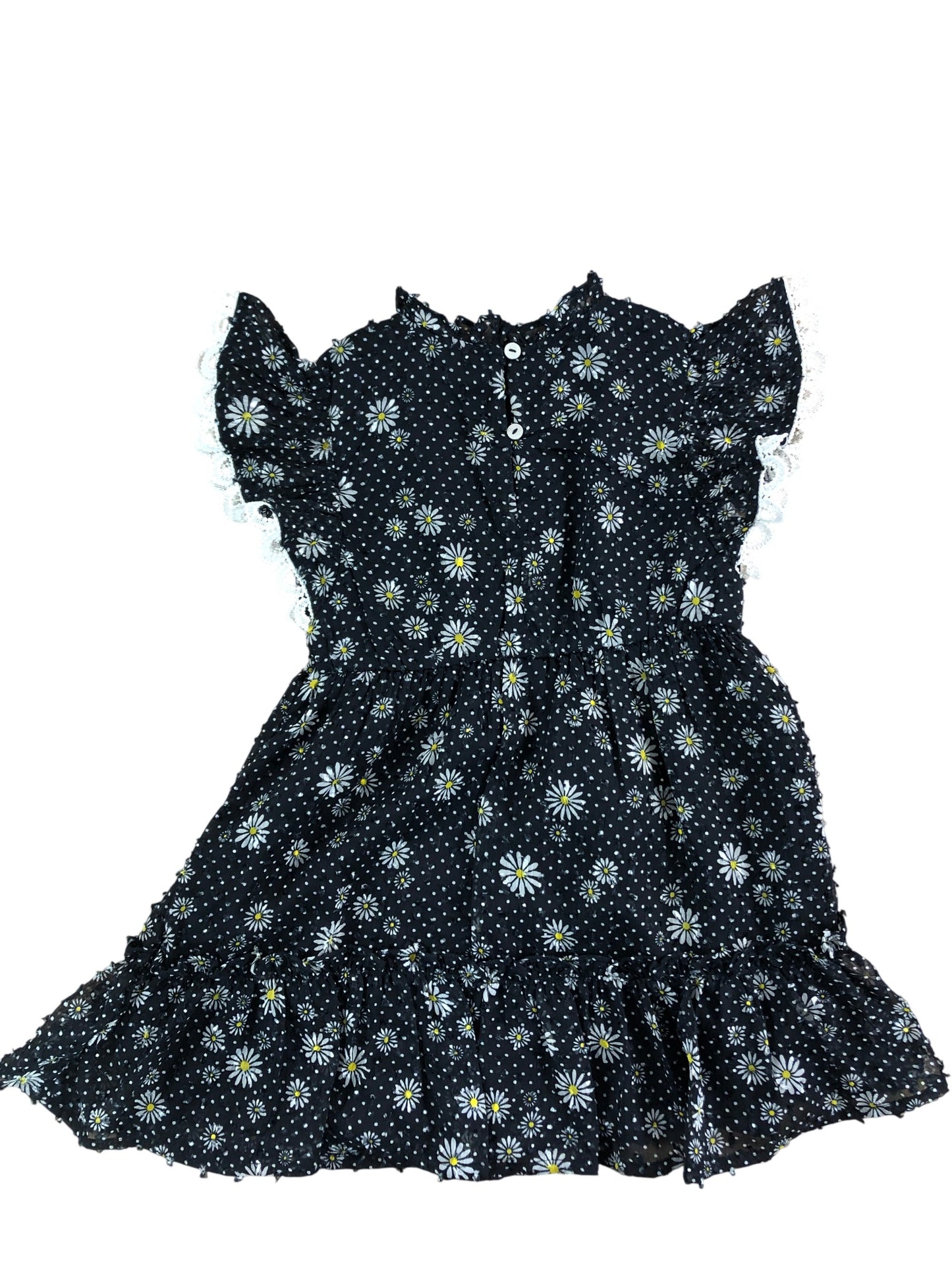 River Island Mini Floral Print Blouse Size S Girls Black Polka Dot Ruffle Sleeve