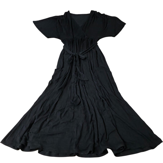 Maxi Dress Women's Black V Neck Short Sleeve Tie Waist UK12