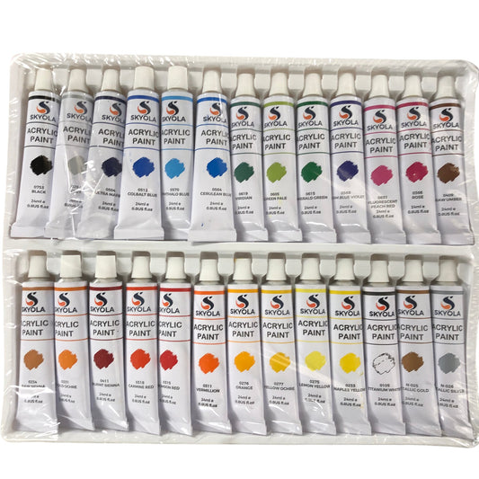 Skyola 26 Acrylic Paint Set Including 5 Brushes Palette Sponge And Palette Knife