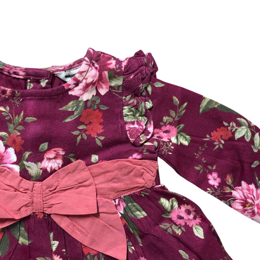 Floral Dress 3-6 Months Baby Girl Long Sleeve Pink Bow Detail