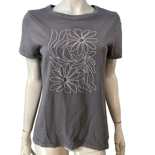 River Island UK8 Women's Grey Floral Embroidery T Shirt Casual
