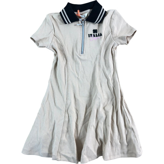 River Island Mini Girls Beige Dress 18-24 Months Zip Up Collar Ribbed Design