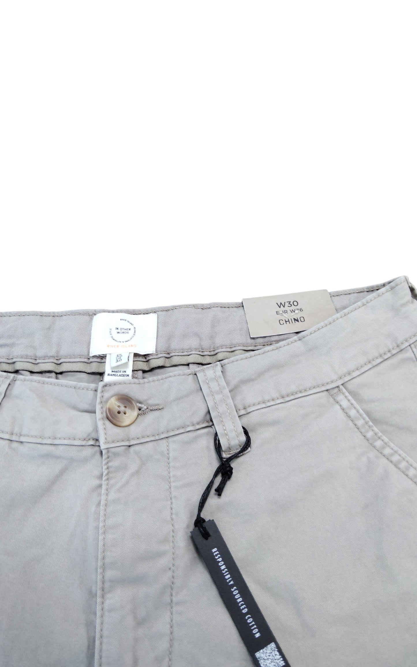 River Island Chino Shorts W30 Men's Casual Lightweight Cotton Beige