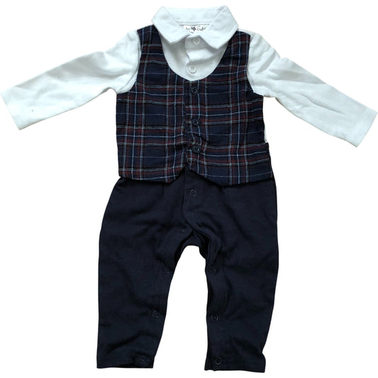 So Cute 62cm Baby Boys Outfit 0-3 Months Navy Blue Check Romper Set