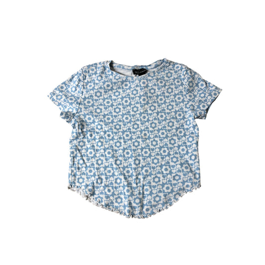 River Island Floral Print Top Blue Cotton Short Sleeve Girls Casual 12-13 Years