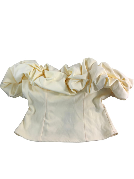 River Island Women's Puff Sleeve Blouse Size L Yellow Ruffle Top