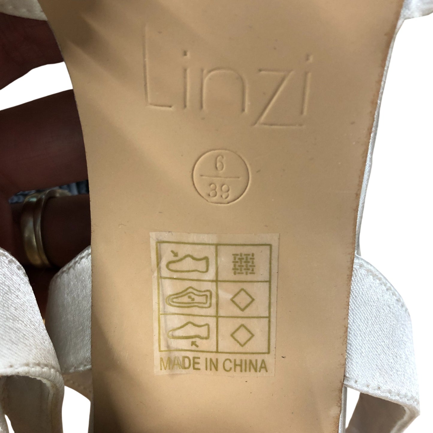 Linzi Bridal Heels UK6 Satin Open Toes Block Heel Pearl Strap Women`s Shoes