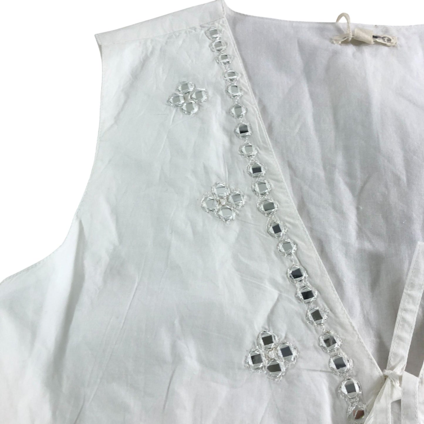 Natura White Embellished Cotton Vest Top Size S/M