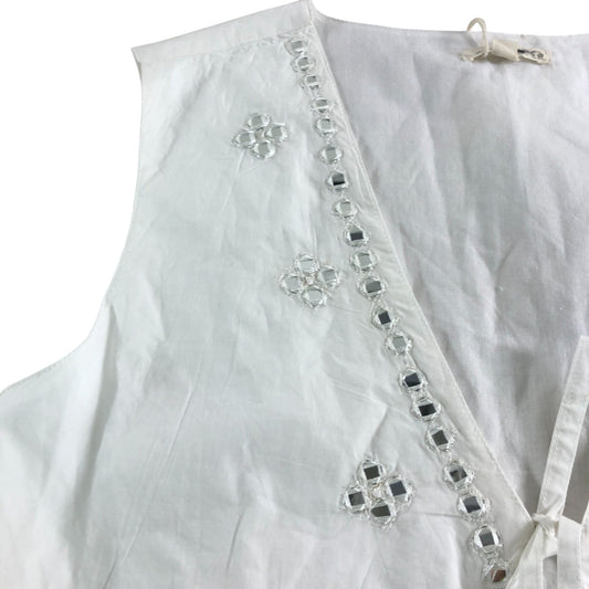Natura White Embellished Cotton Vest Top Size S/M