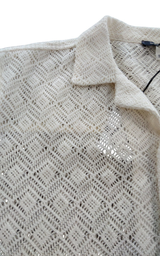 River Island White Lace Shirt UK M Men's Short Sleeve Button Front Top