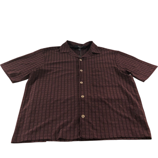 River Island Short Sleeve Casual Shirt UK M Maroon Check Cotton Style
