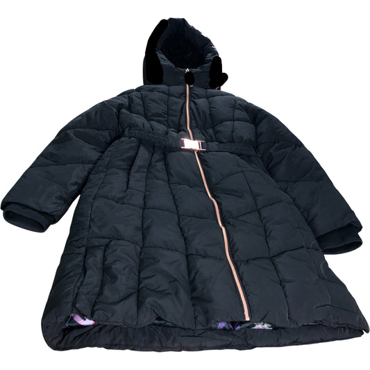 Branded Black Shower Resistant Longline Bow Belted Padded Coat - 10 Years