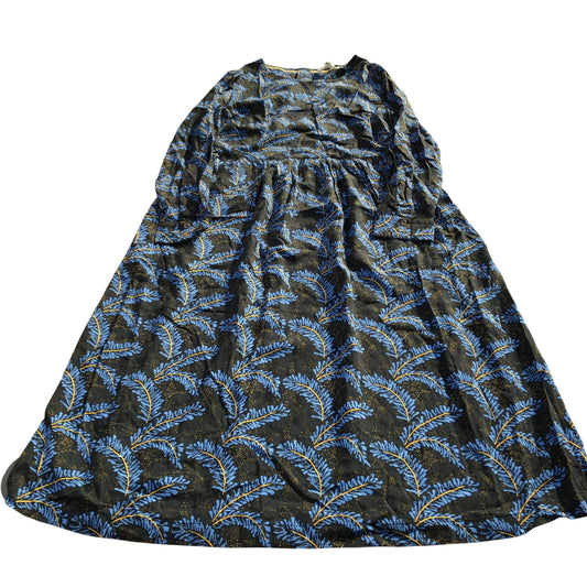 Floral Long Sleeve Viscose Dress UK8 Women's Black Blue Pattern