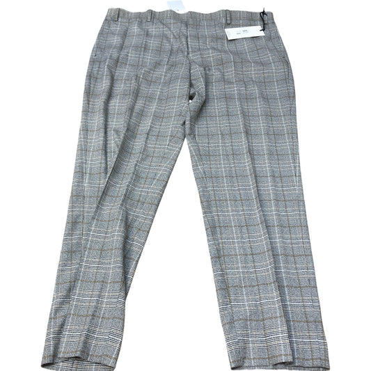 River Island Check Trousers Size 44W Men's Slim Fit Grey Wool Blend