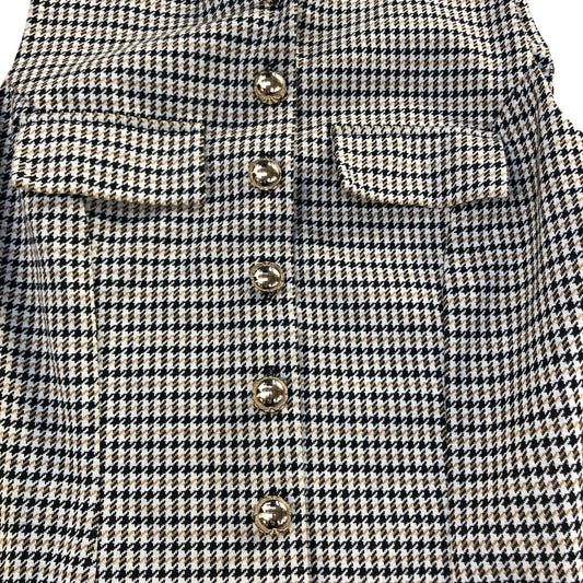 Checked Dress UK8 Women's Sleeveless Pleated Button Front Casual Style