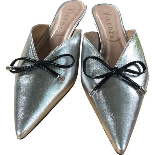 Vicenza Maeve Bow Mules UK5 Women's Silver Pointed Toe Heels