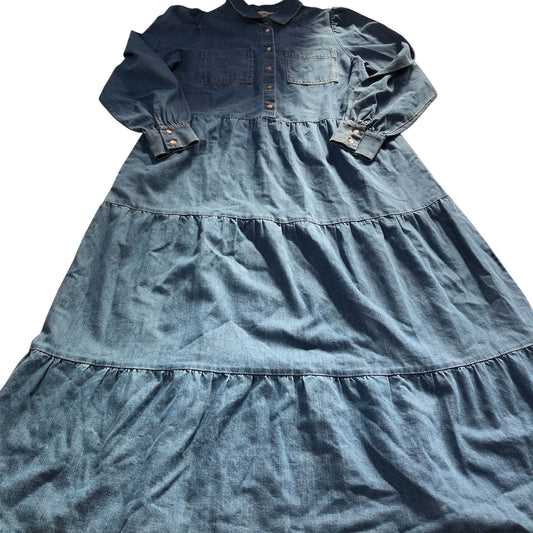 Baukjen Denim Midi Dress UK8 Women's Long Sleeve Button Down