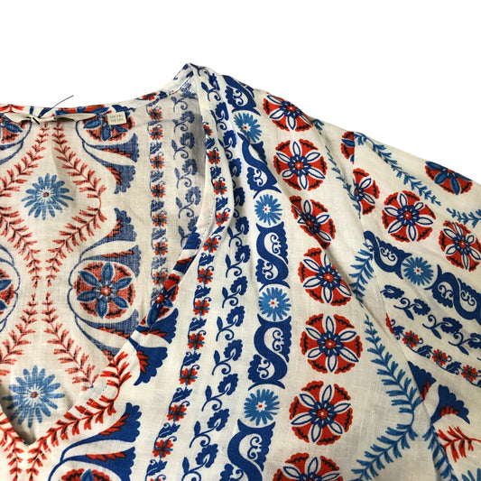 Floral Print Women's Dress UK14 Casual Boho Style 100% Linen Long Sleeve