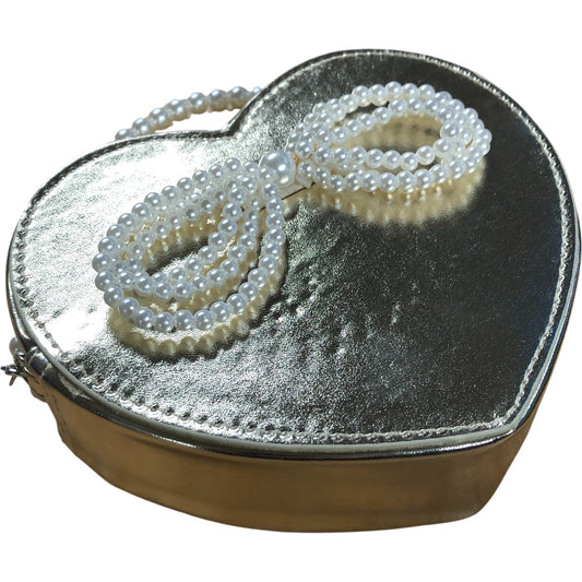 Branded Stylish Heart Shaped Clutch Bag Gold Finish Pearls Handle for Women