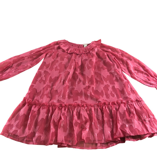 Girls Pink Floral Long Sleeve Dress Ruffle Hem 9 Years