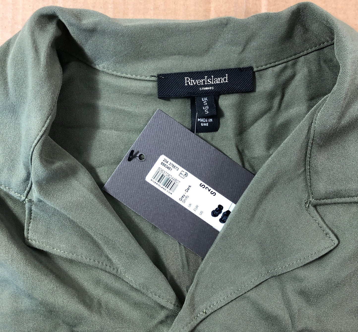 RIVER ISLAND Short Sleeve Casual Shirt UK S Men's Green Button Up Graphic