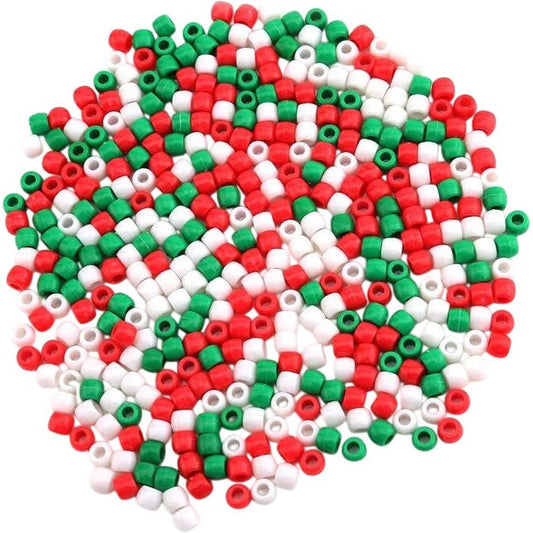 1000Pcs Plastic Round Pony Beads Christmas Red Green White Crafting