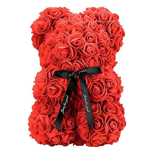Rose Teddy Bear Gift Box Red Artificial Flowers Perfect For Gifting 9" Tall
