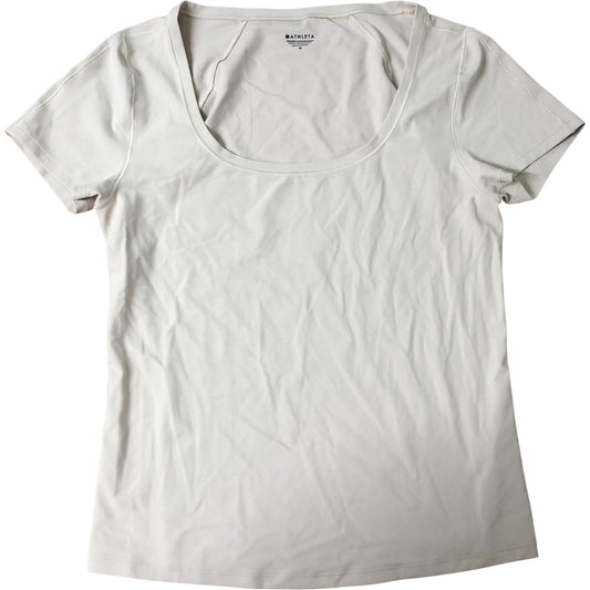 Athleta Women's Medium Scoop Neck Activewear Top Light Beige Short Sleeve