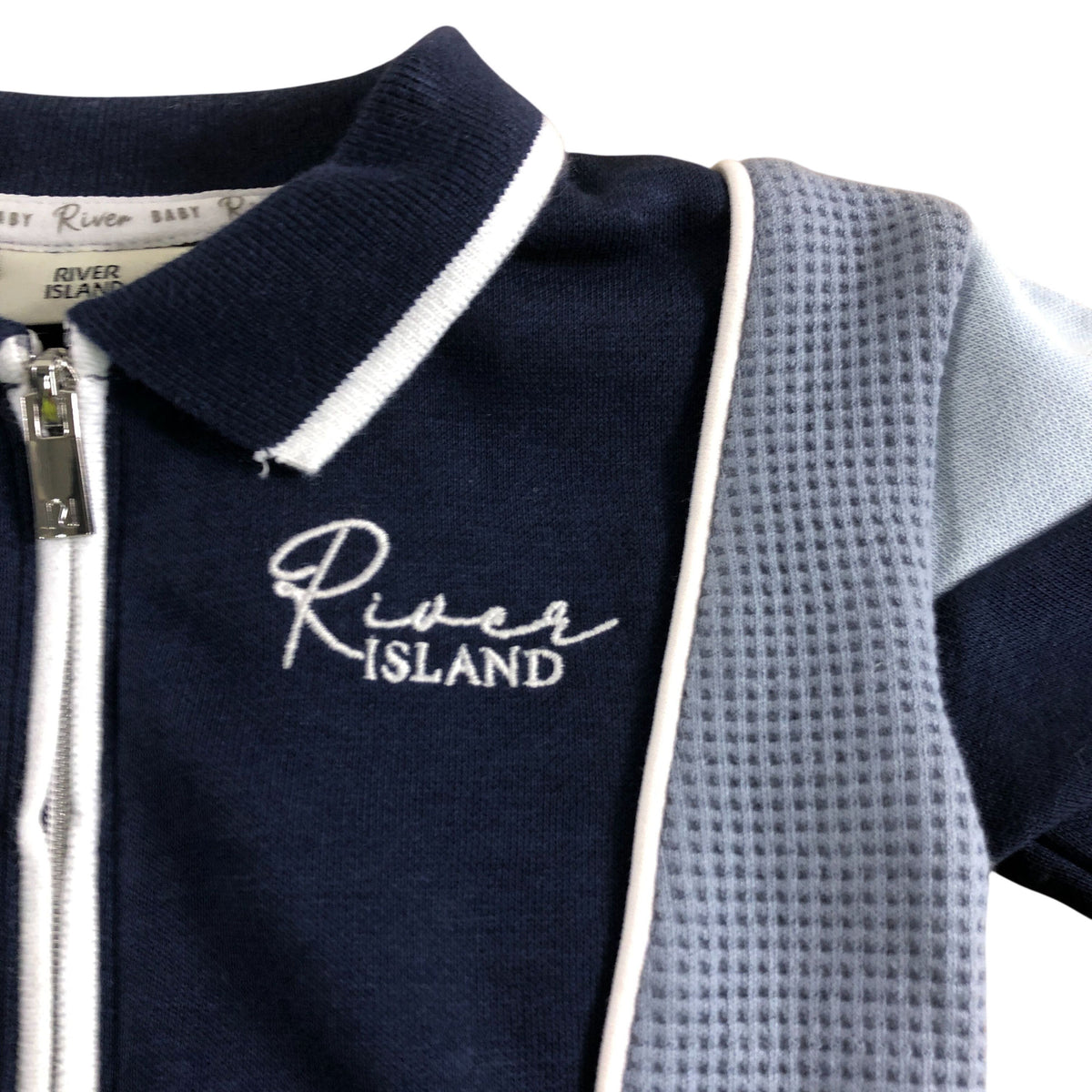 River Island Baby Toddler Outfit 0-3 Months Navy Blue Zip Polo Top & Pants Set