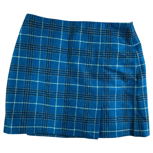 Plaid Skirt UK16 Women's Blue Wool Blend A-Line Design