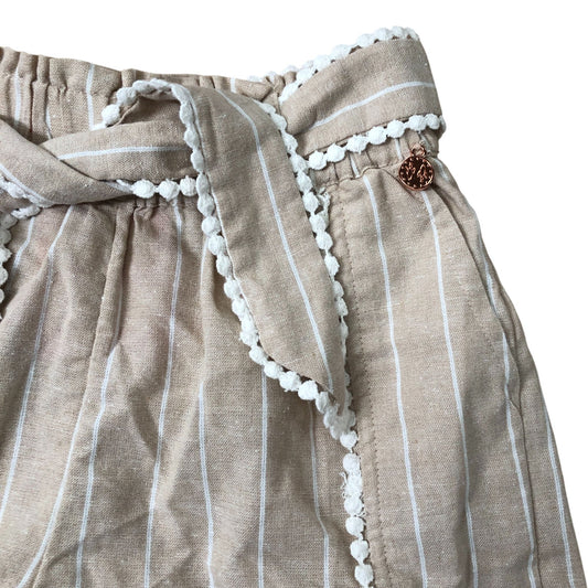 Girls Shorts Beige Striped Cotton Blend With Bow 12 Years