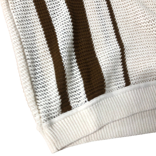 River Island Knitted Short Sleeve Polo Shirt Brown White Stripes Size Medium