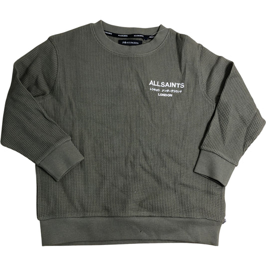 AllSaints Underground Waffle Crew Sweatshirt Size 9-10Y Boys Olive Green