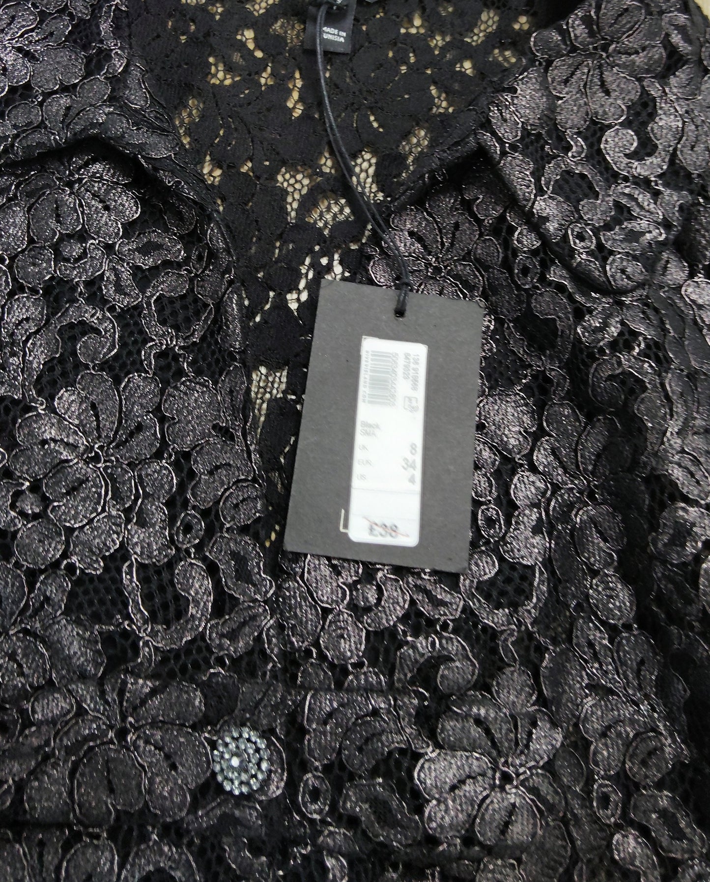 River Island Lace Shirt UK8 Women's Black Floral Pattern Long Sleeve