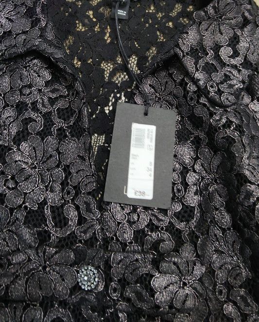 River Island Lace Shirt UK8 Women's Black Floral Pattern Long Sleeve