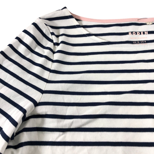 Boden White/Navy Striped Long Sleeve Top - Size 12