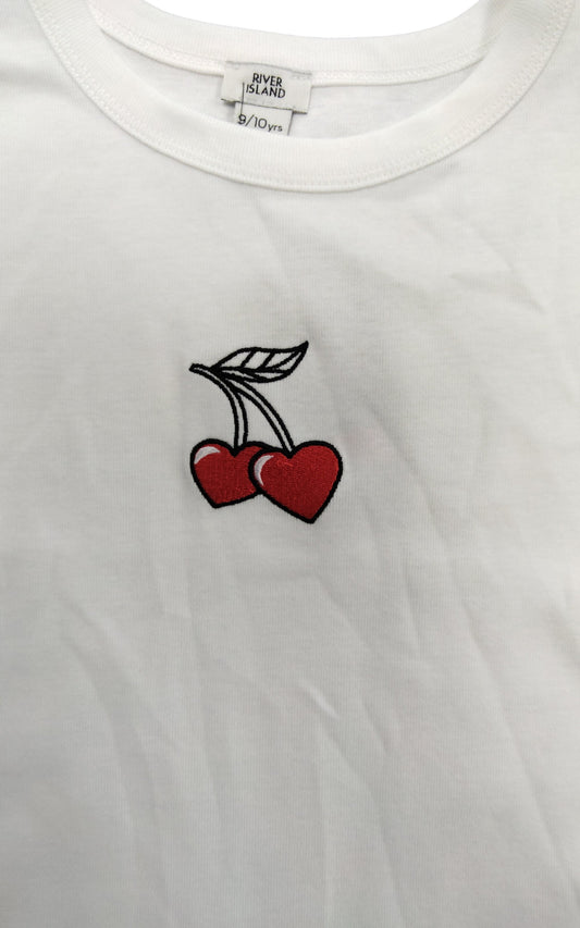 River Island Girls T-Shirt And Skirt Set Size 9-10 Years White Blue Striped