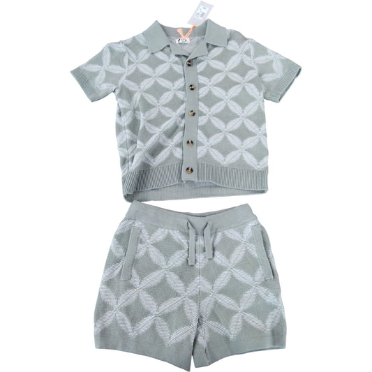River Island Girls 18-24 Months Set Knitted Top And Shorts Grey Leaf Pattern