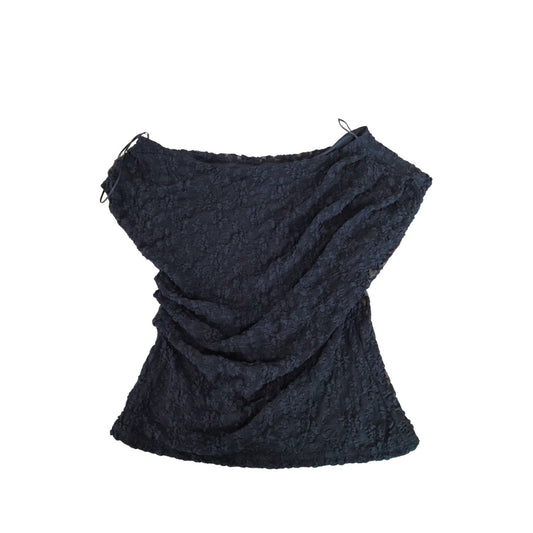 River Island Black Floral Lace Top UK14 Women's Short Sleeve Lace Blouse