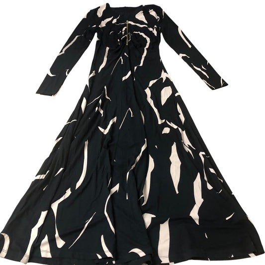 Long Sleeve Maxi Dress Women's Black Abstract Print XS