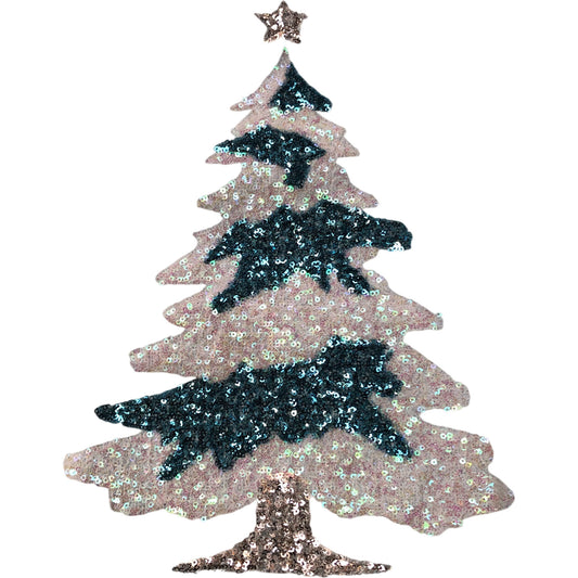 Sequin Christmas Tree Sweater Size 16 Women's Festive Blue Knit
