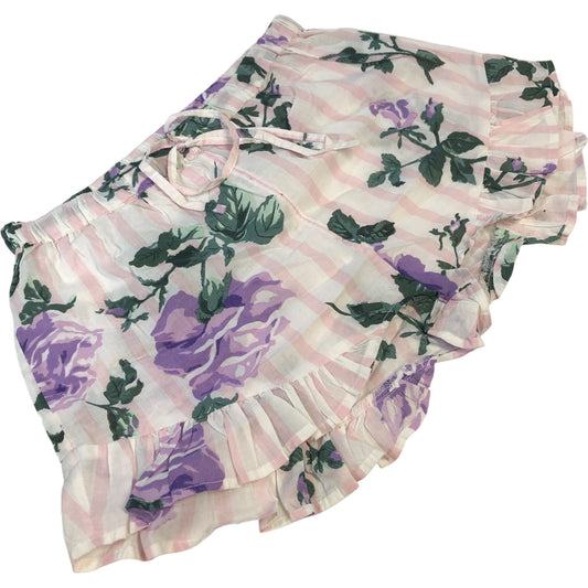 River Island XS Women's Floral Print Frill Shorts Pink Cotton Summer