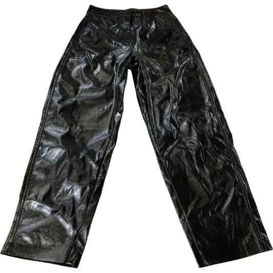 Branded High Shine Black Trousers Women's Faux Leather UK8